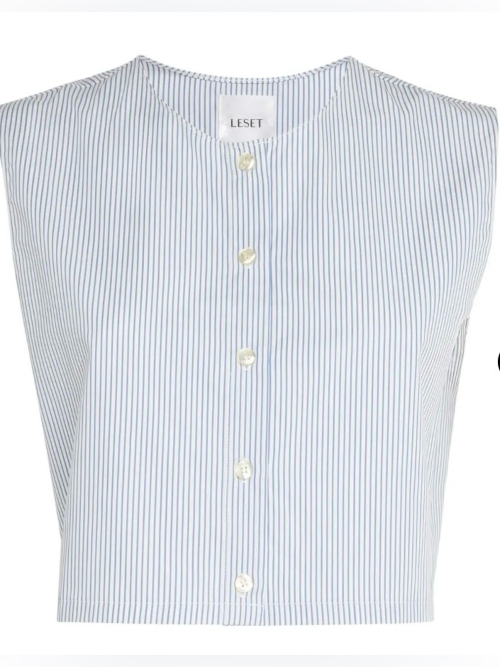 LESET White & Blue Pinstripe Yoshi Crewneck Vest
